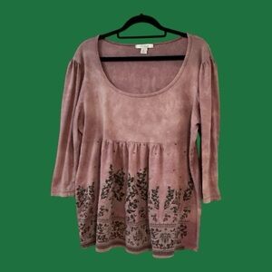 Dress Barn Dusty Pink Tie Dye Floral  Blouse